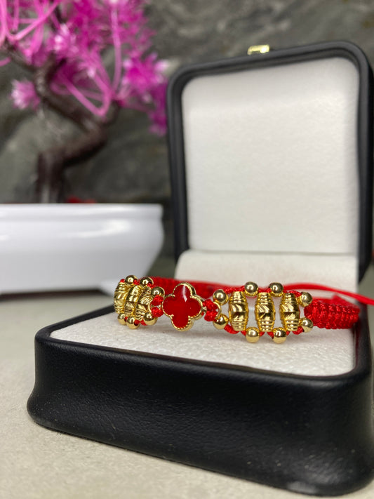 Pulsera Van Cleef roja Barriles 3 carriles lisa