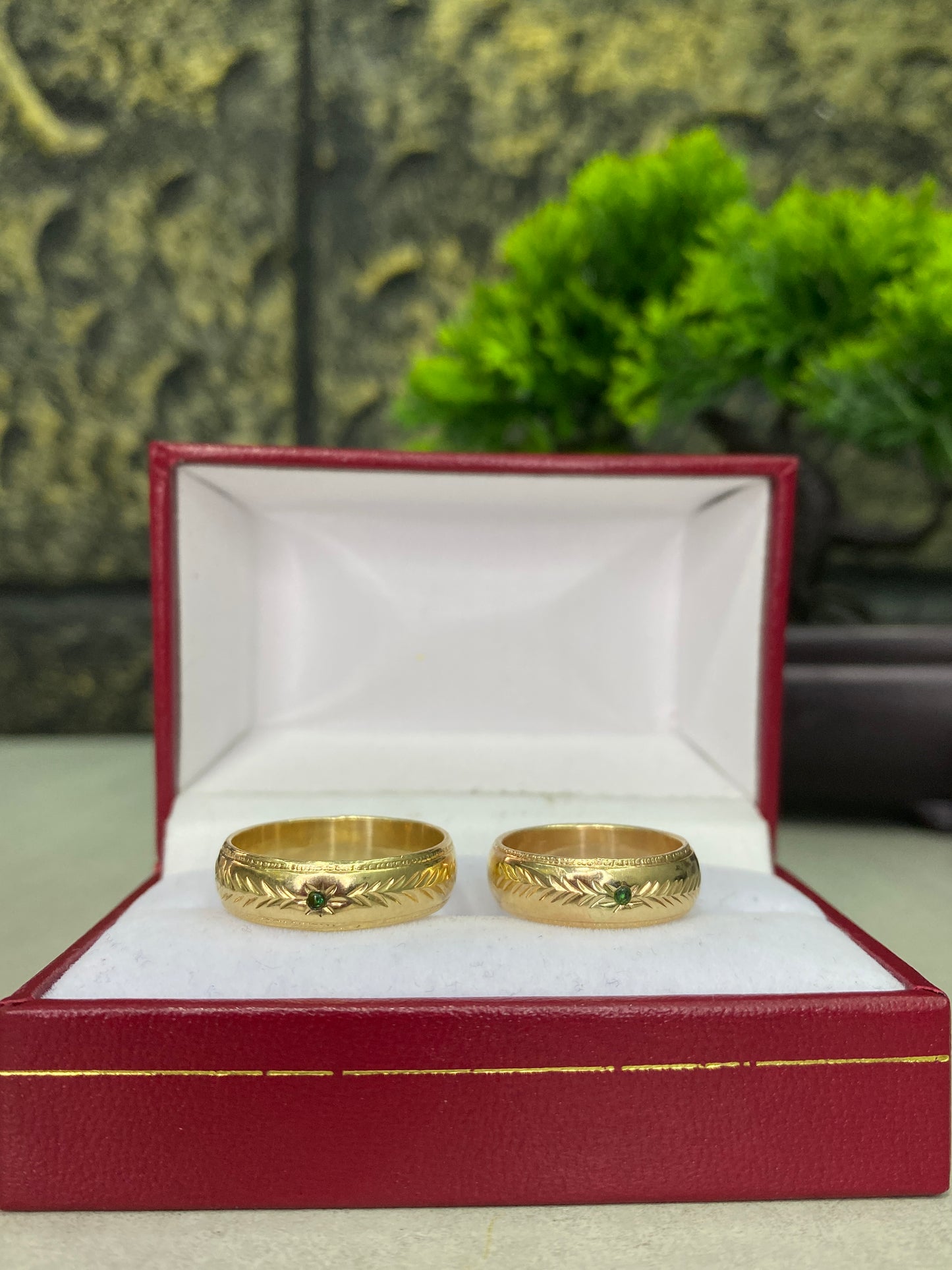 Argollas Matrimoniales Circon verde Talla 6 & talla 11