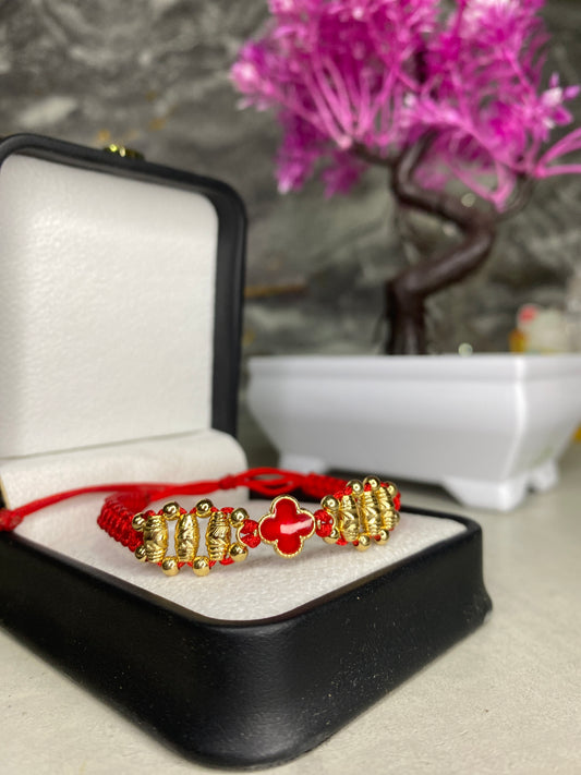 Pulsera Van Cleef roja Barriles 3 carriles lisa