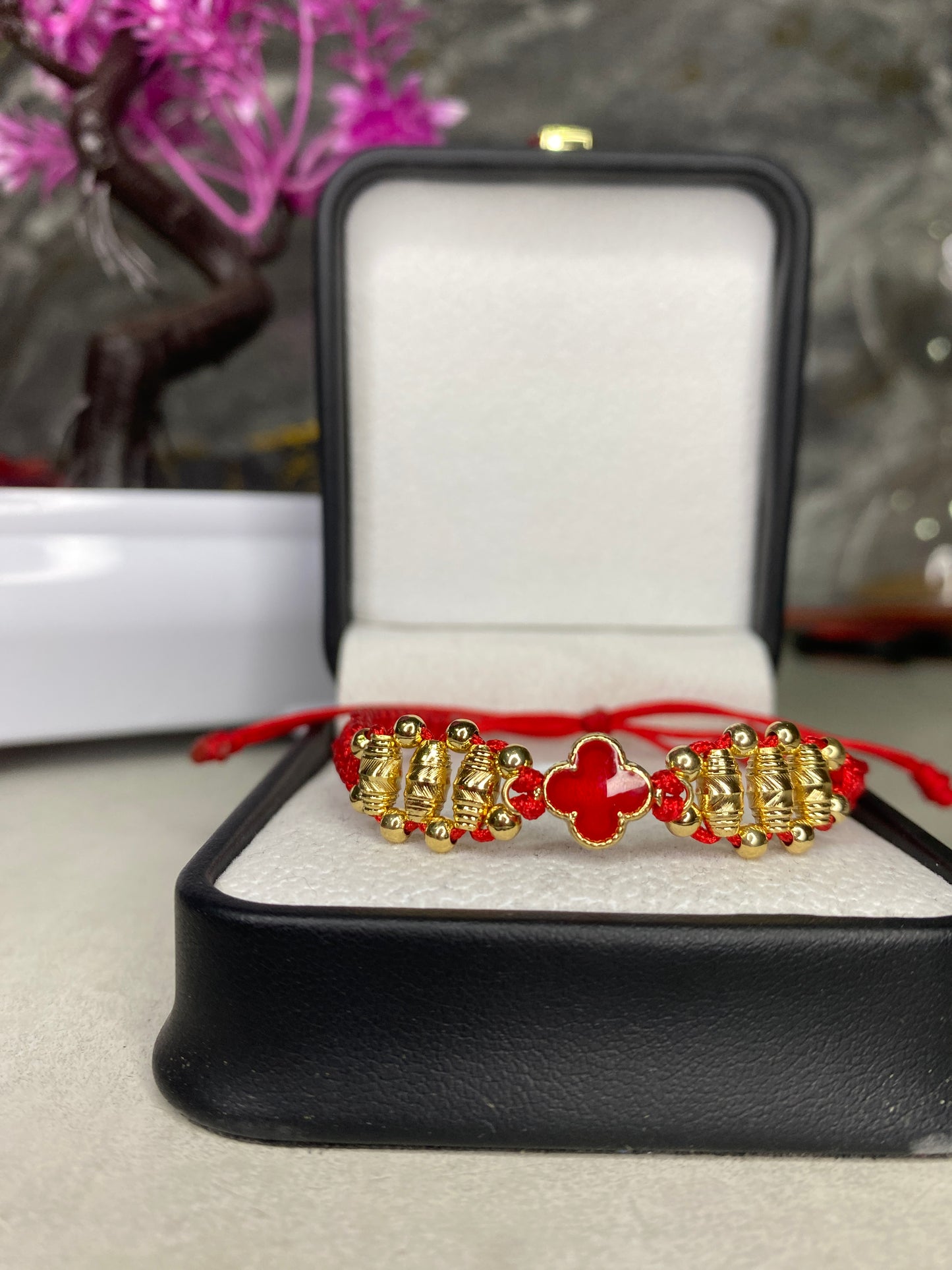 Pulsera Van Cleef roja Barriles 3 carriles lisa