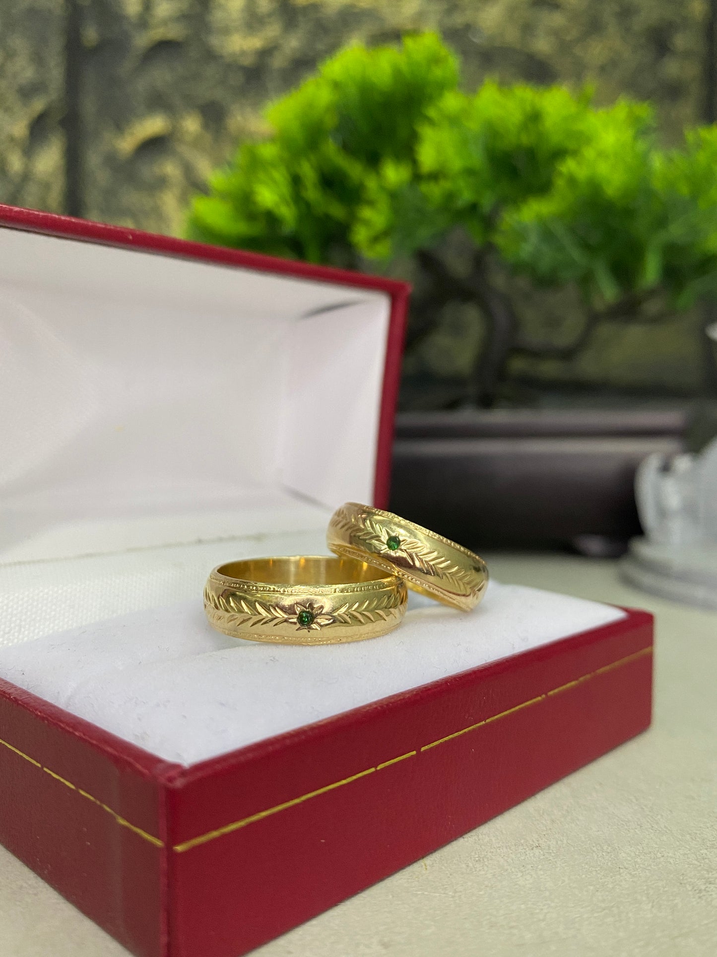 Argollas Matrimoniales Circon verde Talla 6 & talla 11
