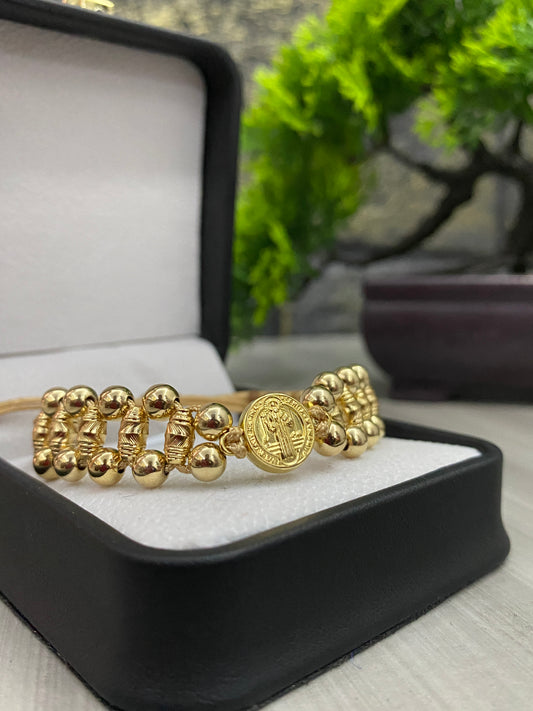 Pulsera San Benito 3 carriles Barriles y #5 lisos