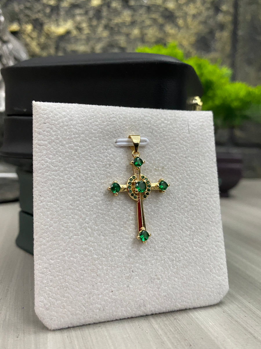 Dije Cruz Circones verdes puntas